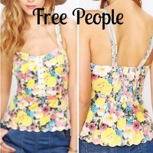 Free People Floral Corset Peplum Top sz 2